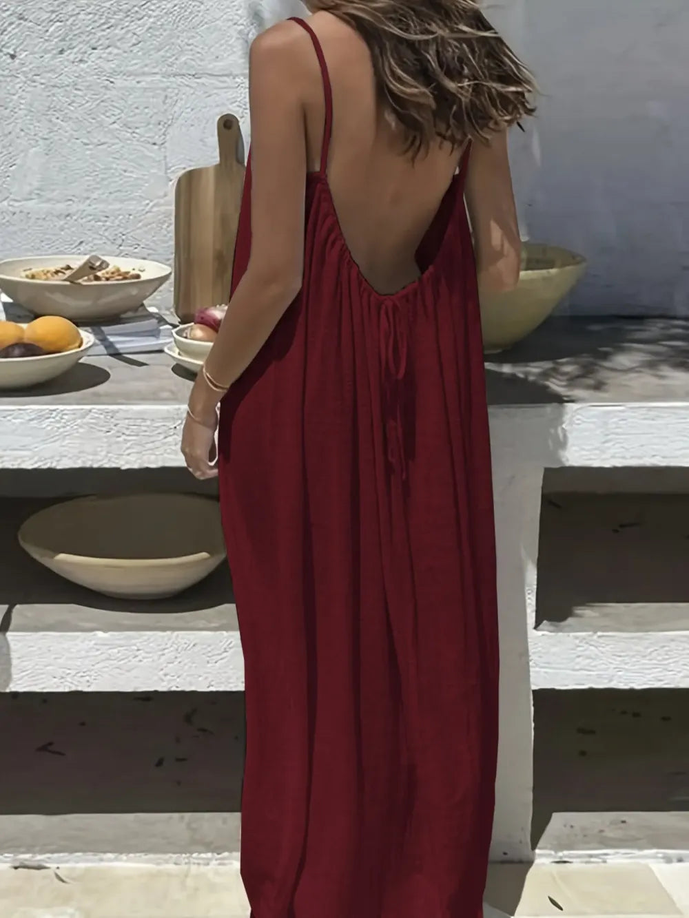 Women's Solid Color Backless Spaghetti Strap Cami Dress