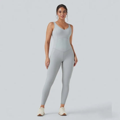 V Neck Butt Lifting Workout Jumpsuit with Pockets