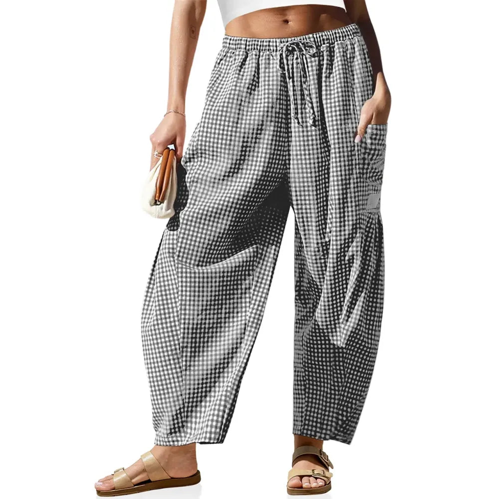 Women‘s Wide Leg Gingham Striped Plaid Pants