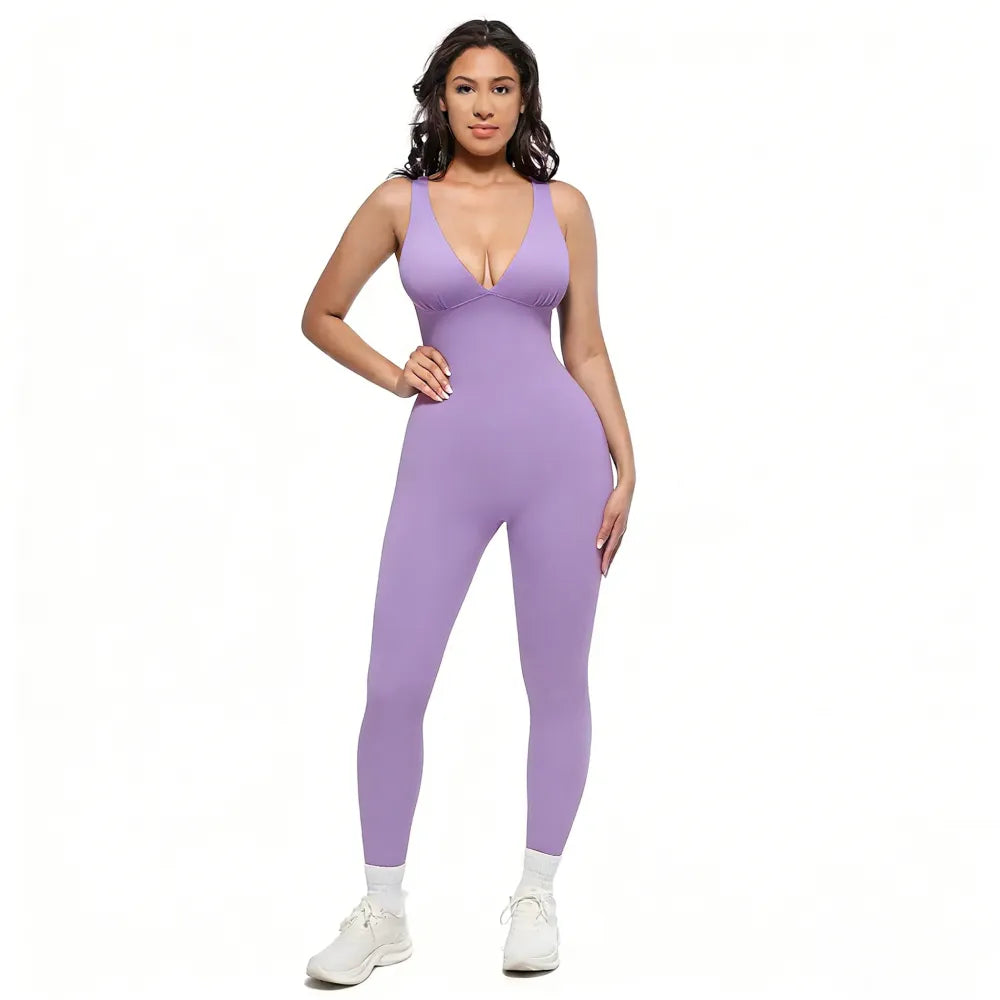 Deep V High-Waisted Tummy Control Jumpsuit