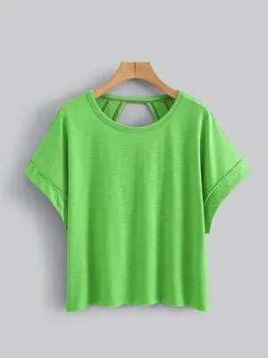 Women's Plain Cut Out Asymmetrical Hem Batwing Sleeve Tee, Elegant Casual Short Sleeve Round Neck T-Shirt for Summer, Ladies Clothes for Daily Wear