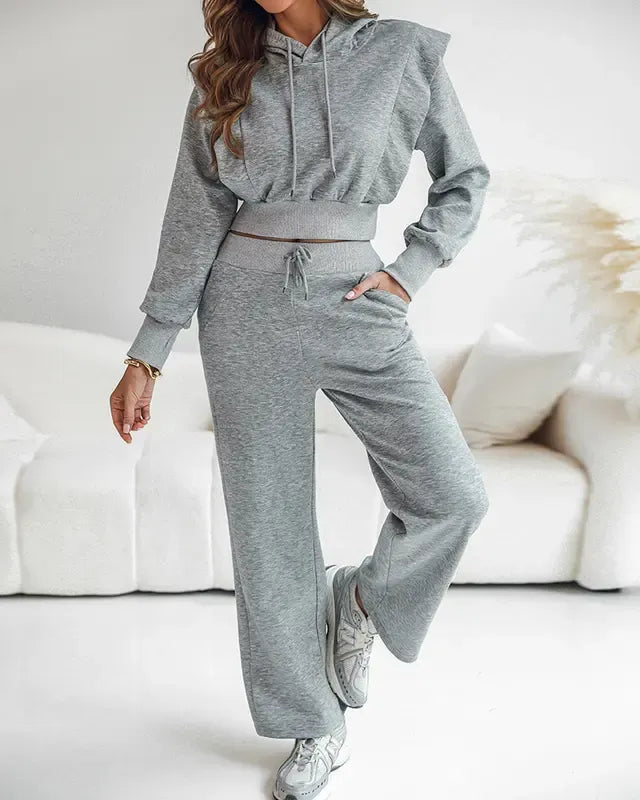 Long Sleeve Sweatshirt and Casual Wide Leg Sweatpants Set