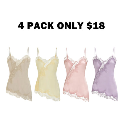 V-neck Floral Lace Lettuce Trim Cami Blouse
