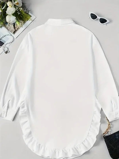 Women's Plain Ruffle Trim Button Front Blouse