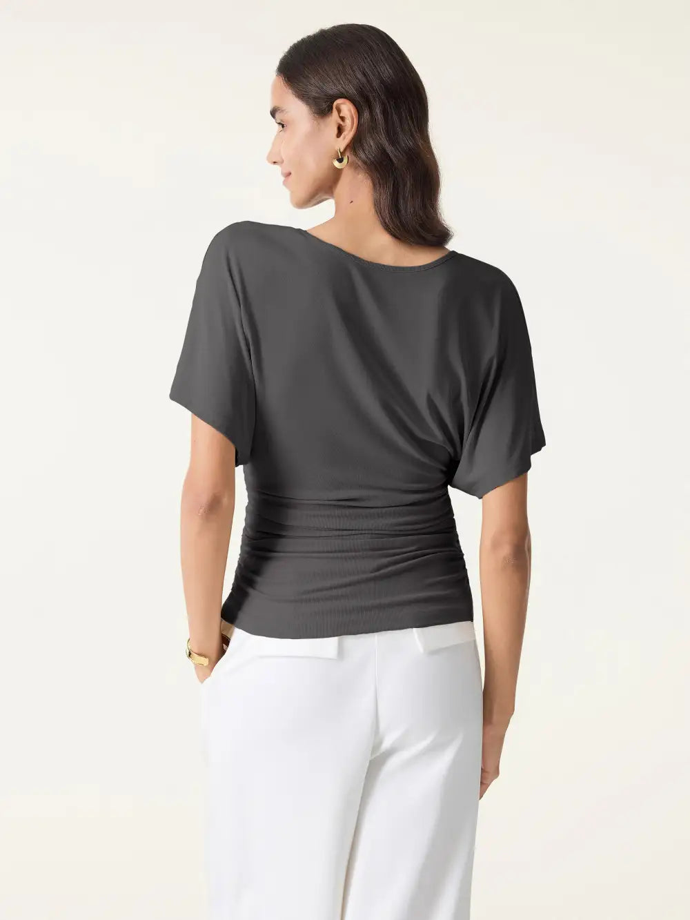 Effortless Boatneck Batwing Sleeve Side Ruched Top