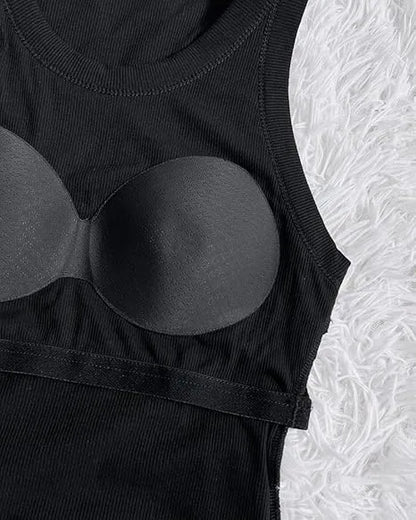 Built-in Bra Tank Top Ribbed Racerback Tops