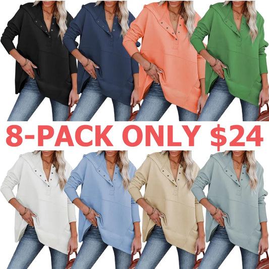 Women's Casual Oversized Sweatshirts Hoodies Button V Neck Long Sleeve Cotton Henley Pullover Hooded Tops 2025 Womenswear Winter Outfits Clothes