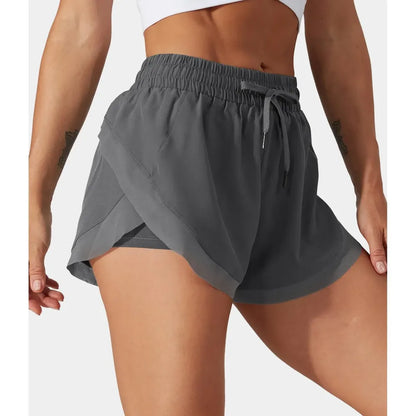 Drawstring Contrast Flowy Mesh Dolphin 2-in-1 Shorts