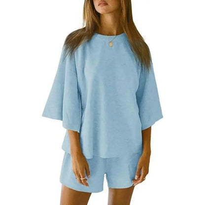 Womens 2 Piece Outfits 3/4 Sleeve Tops and Elastic Waist Shorts Lounge