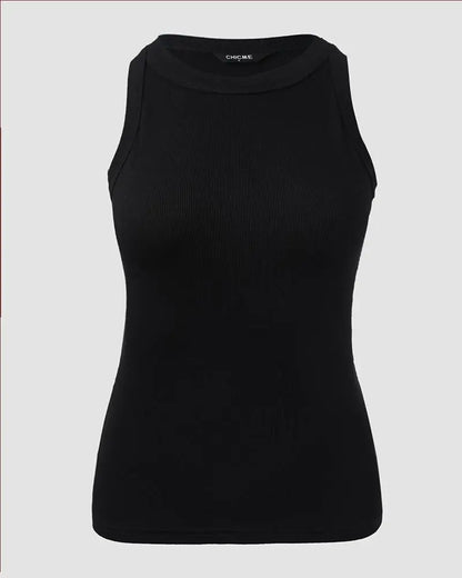 O-Neck Knit Sleeveless Basic Slim Fit Tummy Control Tank Casual Top(Without Pads)