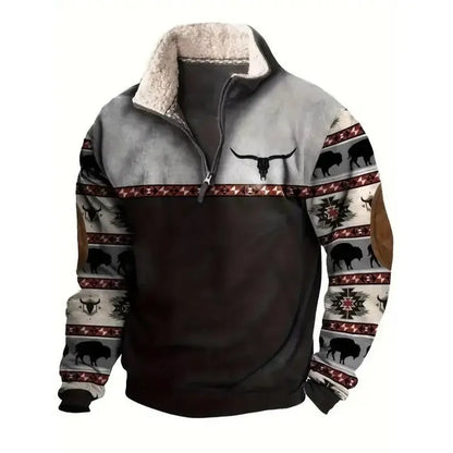 Retro western style, the sherpa lined sweatshirt is full of warmth!
