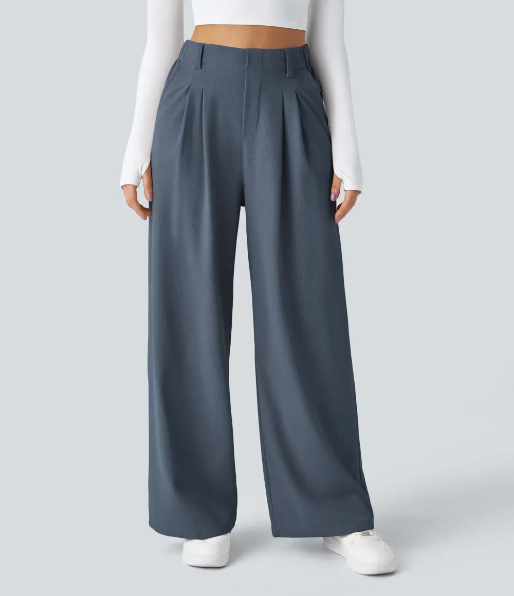 High Waisted Side Pocket Wide Leg Waffle Work Pants