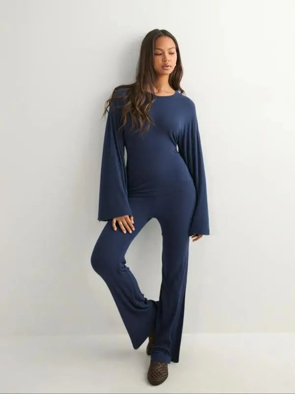 Women's Fall New Round Neck Flare Long Sleeve Top