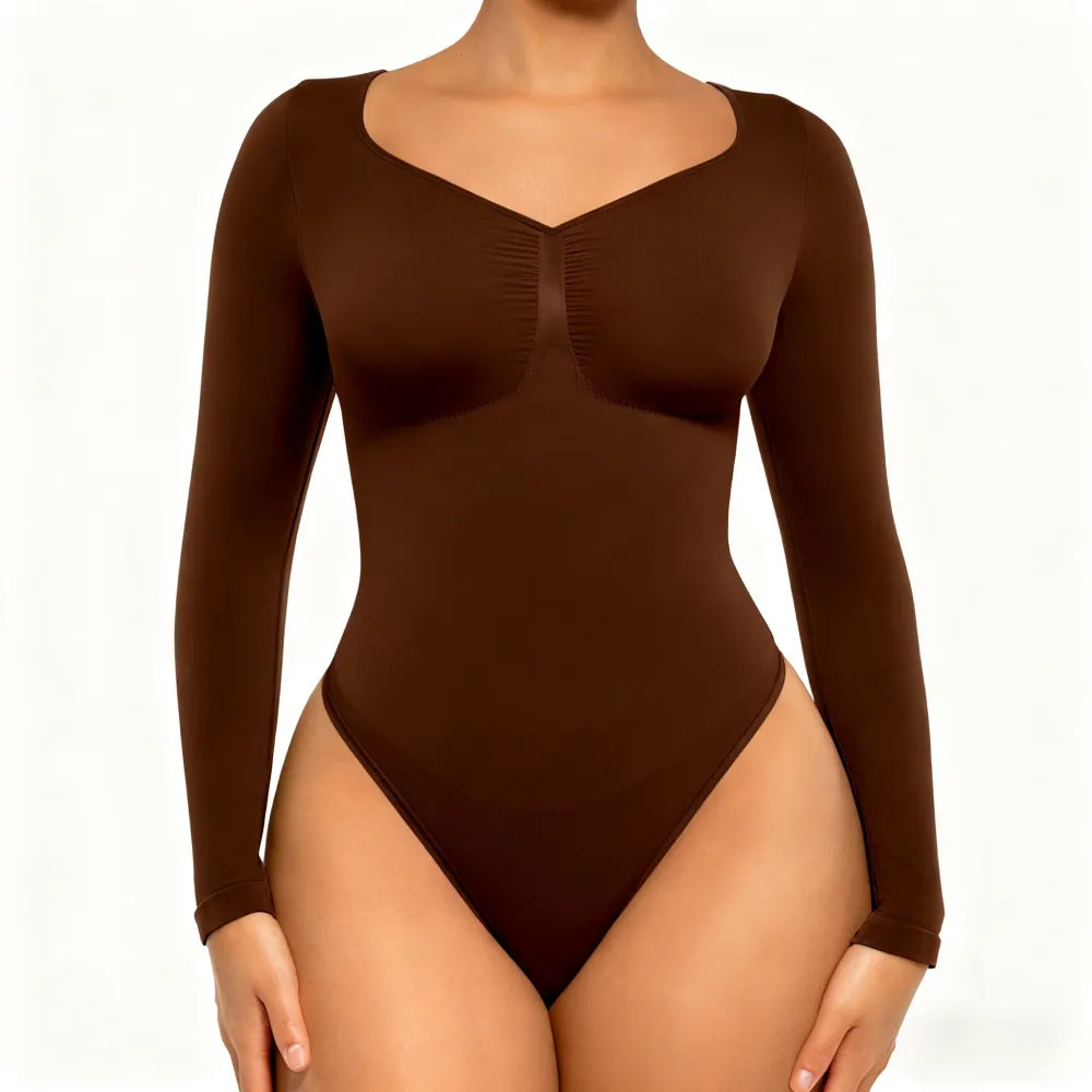 Women's Seamless Sculpt Long Sleeve Thong Comfortable Bodysuit for