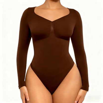 Women's Seamless Sculpt Long Sleeve Thong Comfortable Bodysuit for