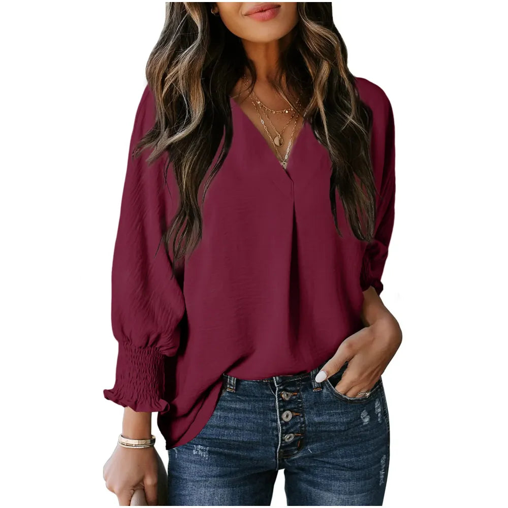 Women's V-Neck 3/4 Sleeve Oversized Tunic Tops