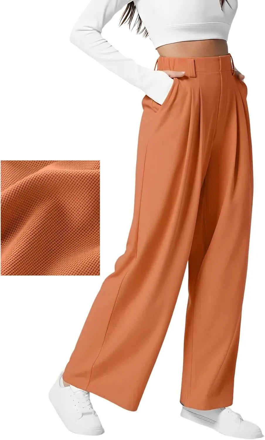 High Waisted Side Pocket Wide Leg Waffle Work Pants