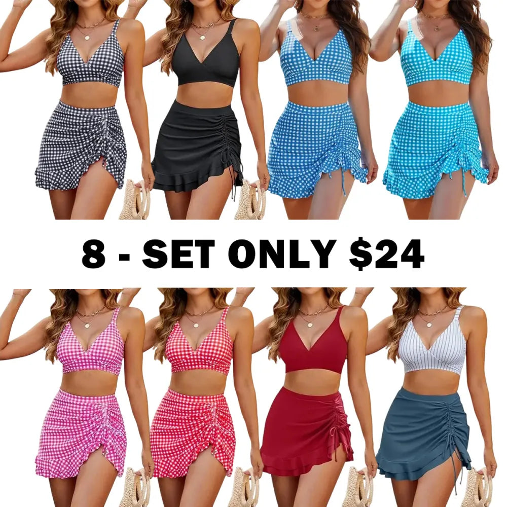 Women's Waisted Gingham Bikini Sets Tummy Control