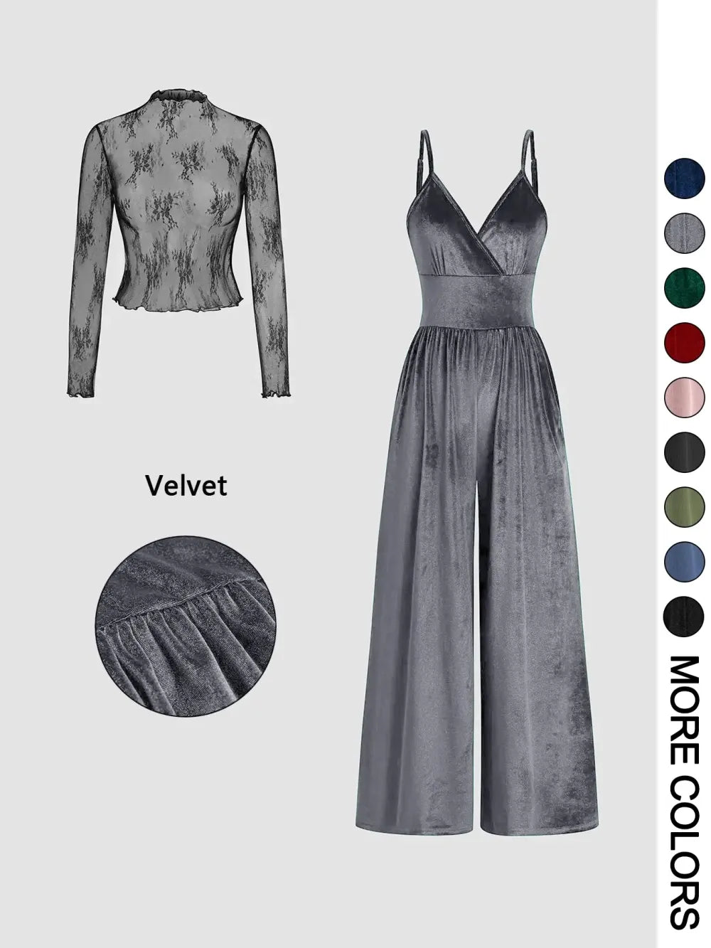 Women's Knitted Lace Tee & High Waist Pocket Jumpsuit Two-piece Set