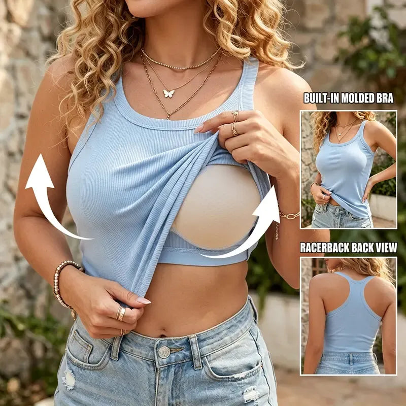 Women'S Ribbed Tank Top With Built-In Bra