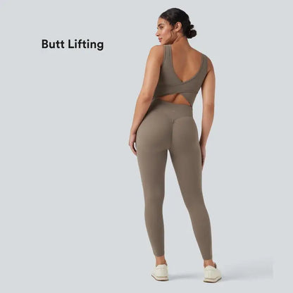 V Neck Butt Lifting Workout Jumpsuit with Pockets