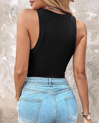 Built-in Bra Tank Top Ribbed Racerback Tops