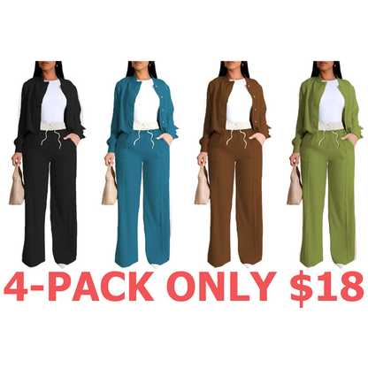 Women's Patchwork Top & Wide Leg Pants Set