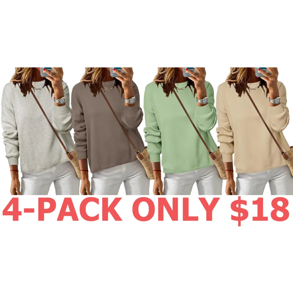 Women's 100% Cotton Crew Neck Fall Casual Relaxed Fit Sweater Tops 2025