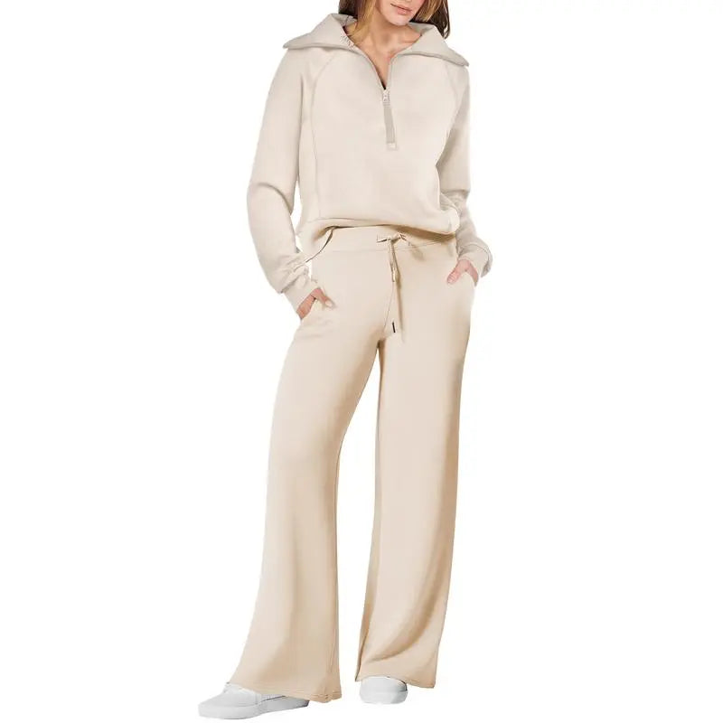 Women 2 Piece Outfits Sweatsuit Set 2025 Fall Oversized Half Zip Sweatshirt