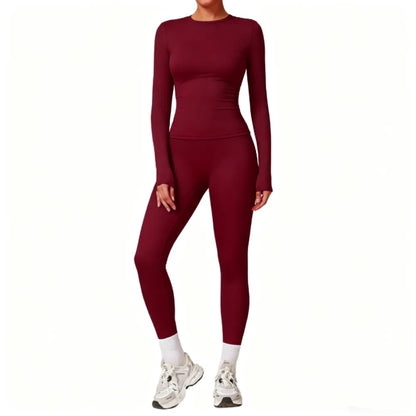 2-Piece Set Women's Long Sleeve Solid Color Sports Set