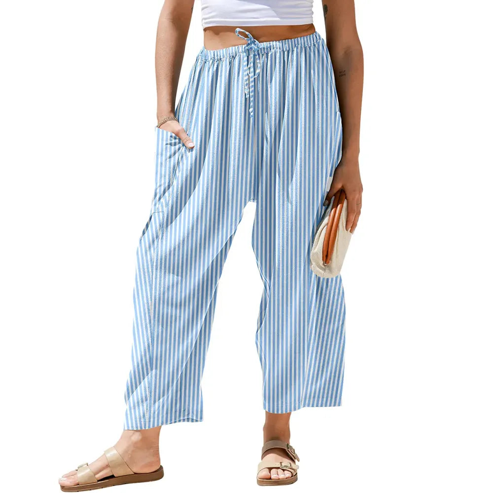 Women‘s Wide Leg Gingham Striped Plaid Pants