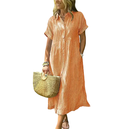 Women's loose-fitting midi striped shirt dress