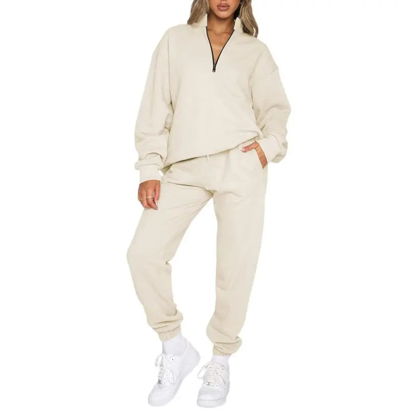 Women 2 Piece Outfits Sweatsuit Oversized Half Zip Pullover Long Sleeve Sweatshirt Jogger Pants Set with Pockets