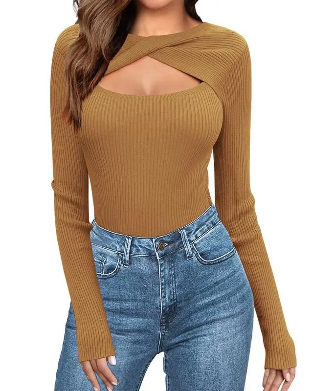 Women's Pullover Sweaters Long Sleeve Cutout Knit