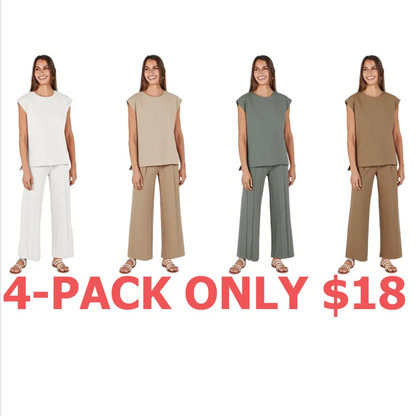 Summer 2 Piece Sets Women Vacation Basic Crewneck Wide Leg Lounge Outfits Sleeveless Outdoor Matching Sets Casual Comfort Plus size sets Minimalist Suits