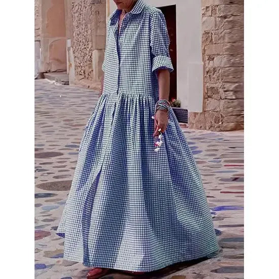 Women's Vintage Plaid Shirt Dress
