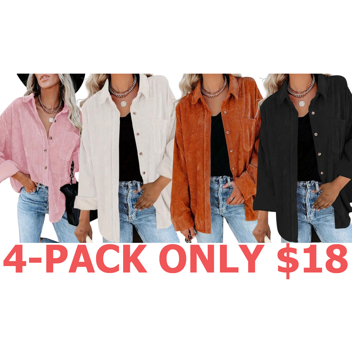 Women's Plain Pocket Button Front Corduroy Shirt
