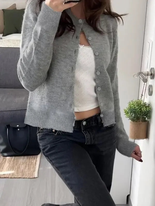 Women's Plain Button Front Longsleeves Cardigan