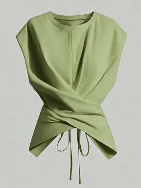 Women's Knitted Round Neck Drop Shoulder Sleeve Fitted T-Shirt