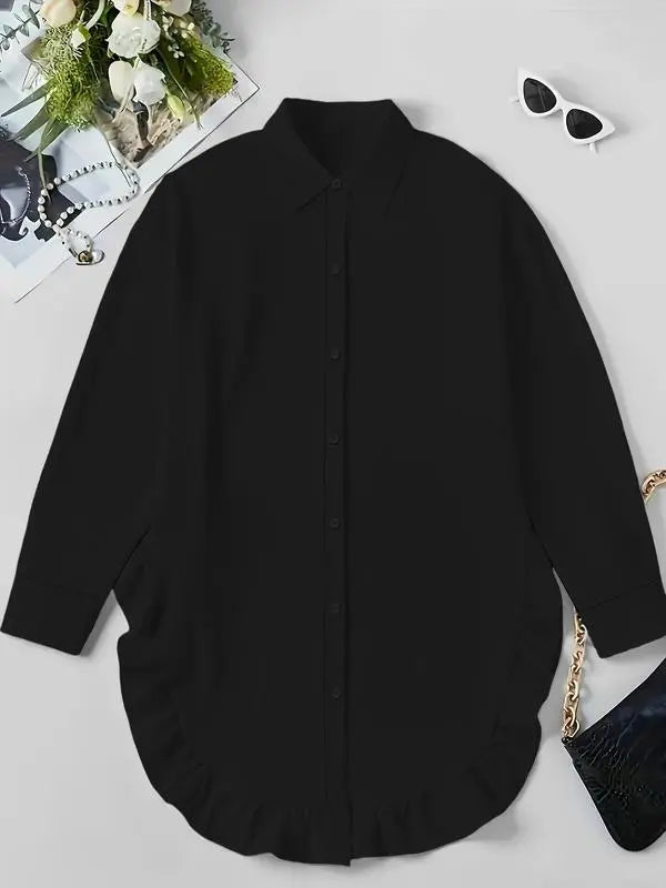 Women's Plain Ruffle Trim Button Front Blouse