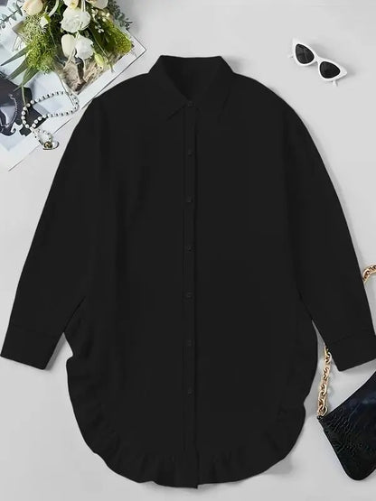 Women's Plain Ruffle Trim Button Front Blouse