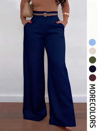 Women's Solid High Waist Wide Leg Pants