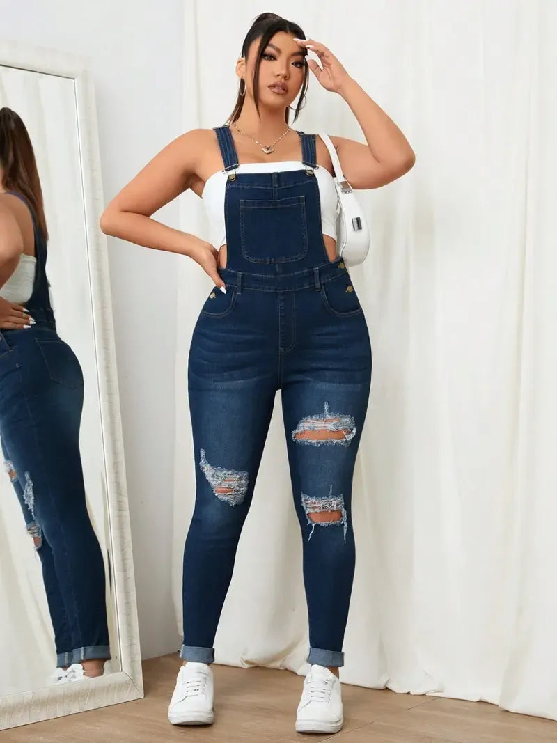 Women's Sweet Cool Denim Strap Jumpsuit