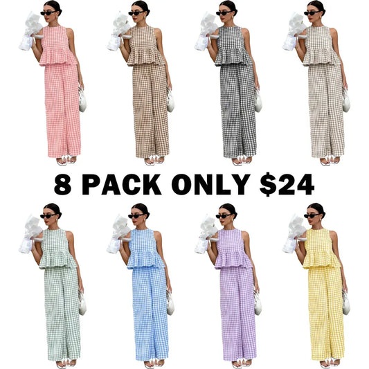Women's Casual Sleeveless Top + Striped Pants Set