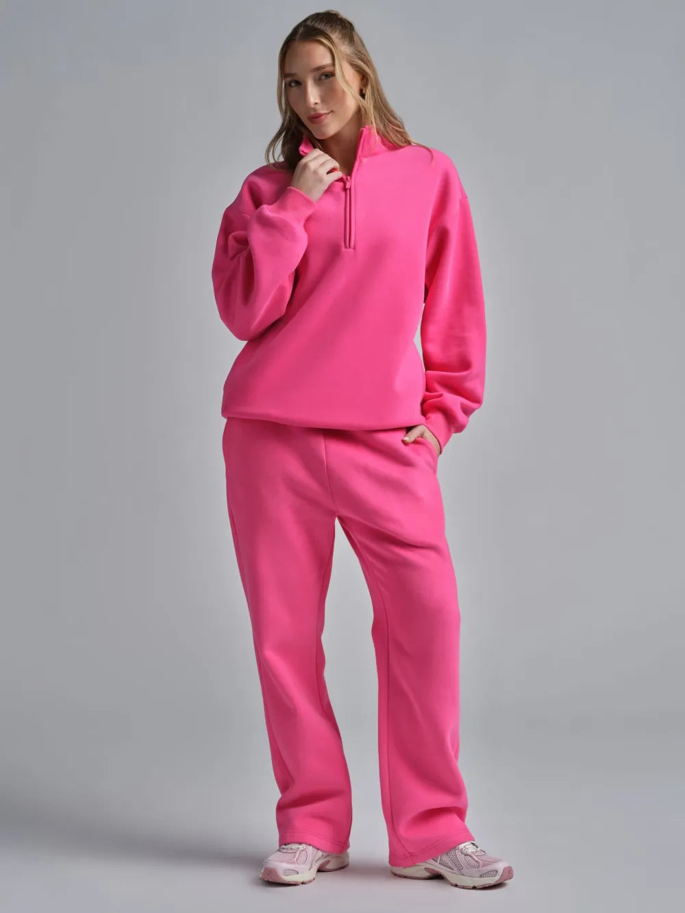Basic quarter-zip turtleneck sweater set