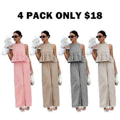 Women's Casual Sleeveless Top + Striped Pants Set