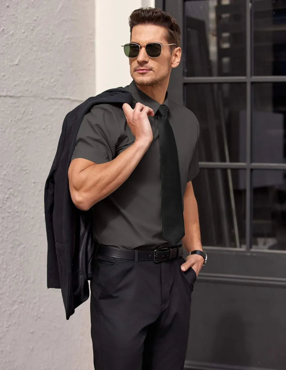 Mens Short Sleeve Dress Shirts Wrinkle Free Casual Button Down Shirts Summer Untucked Dress Shirt