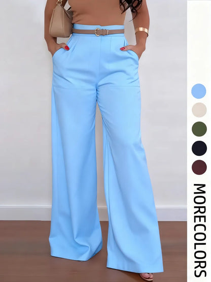 Women's Solid High Waist Wide Leg Pants