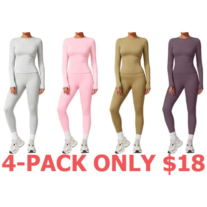2-Piece Set Women's Long Sleeve Solid Color Sports Set