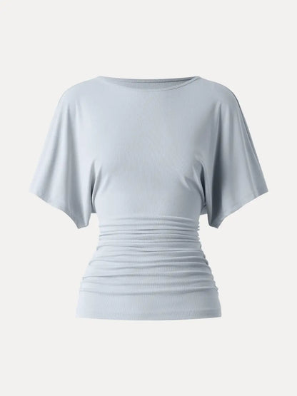 Effortless Boatneck Batwing Sleeve Side Ruched Top